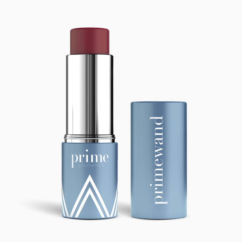 Prime Prometics PrimeWand Pigment in a wine-berry shade with twist-up stick and cap