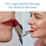 Pro-Age Lipstick Range for Mature Women: closeup of lips with Prime Prometics PrimeLip Lipstick and woman applying it