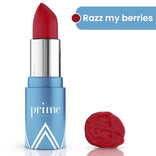 Prime Prometics PrimeLip Lipstick in Razz My Berries, a vibrant red shade with swatch shown