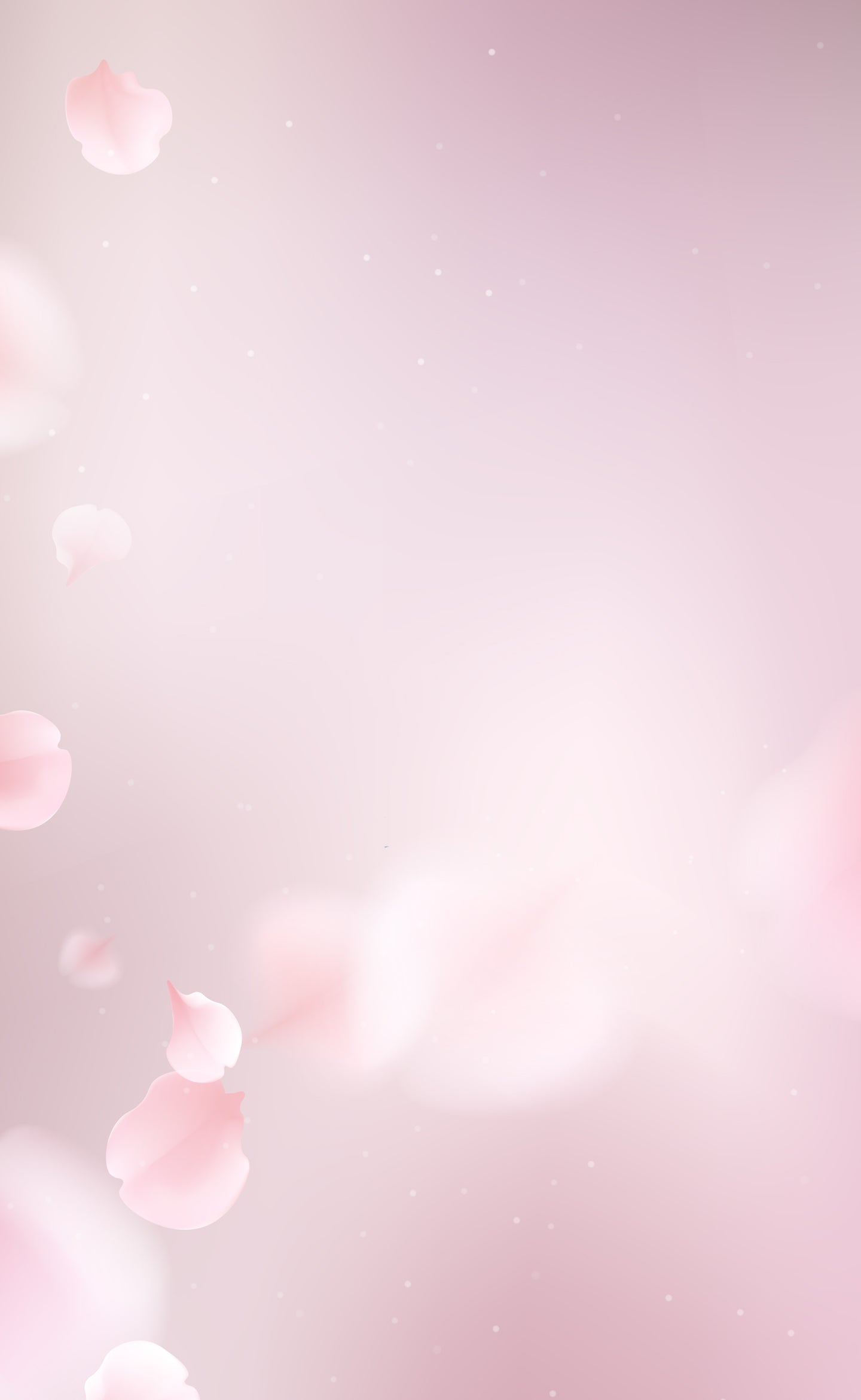 A soft, pastel pink background with floating, blurred flower petals and a gentle, dreamy light effect, creating a calm and romantic atmosphere.