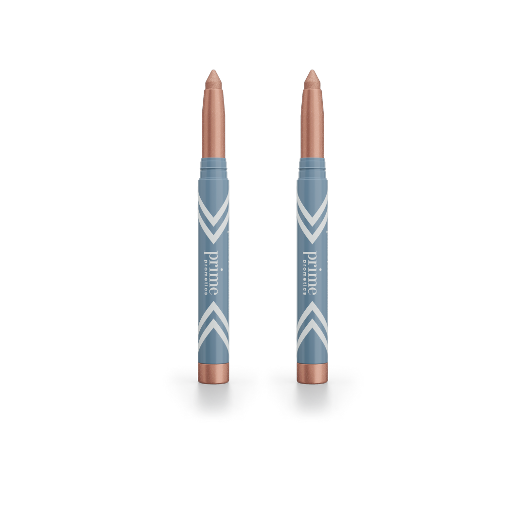 Two identical PrimePrometics™ 2pcs PrimeEyes Eye Brightener sticks stand upright on a white background. The blue and white chevron-patterned tubes provide an easy-to-use eye brightener for effortless under-eye care.