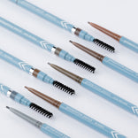 Prime Prometics PrimeBrow Pencil shade range with five pencils and spoolie brushes shown together