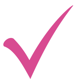 A large, bold pink check mark on a plain white background.