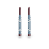 Two mauve-colored 2pcs PrimeEyes Eye Brightener sticks by PrimePrometics™ stand upright on a white background in blue and white striped packaging with "prime" printed vertically—great for your eye care routine.