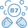 A blue icon showing two capsules below a circle labeled B7, with small circular shapes around it, representing vitamin B7 supplements.