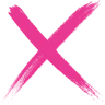 A bold, pink X painted with broad, textured brushstrokes on a plain white background.