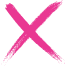 A large, rough pink X painted with broad brushstrokes on a white background.