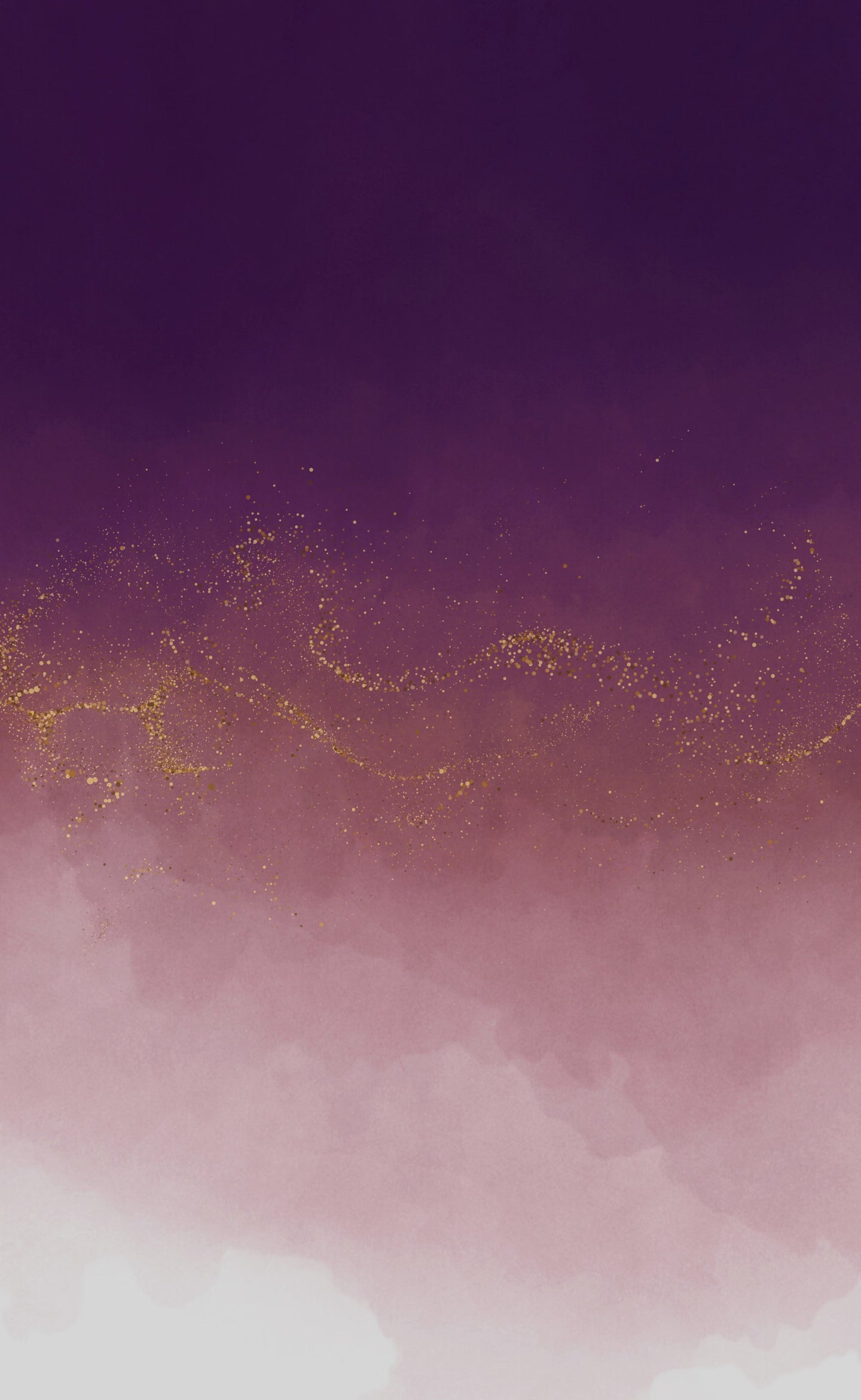 Abstract image with a gradient background transitioning from deep purple at the top to pale pink at the bottom, featuring scattered golden sparkles across the middle section.