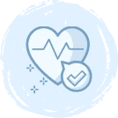 Blue icon of a heart with an EKG line, accompanied by a checkmark inside a circle, symbolizing health, wellness, or heart health approval.