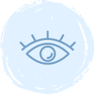 Simple blue line drawing of an eye with five eyelashes, centered on a soft blue circular background.