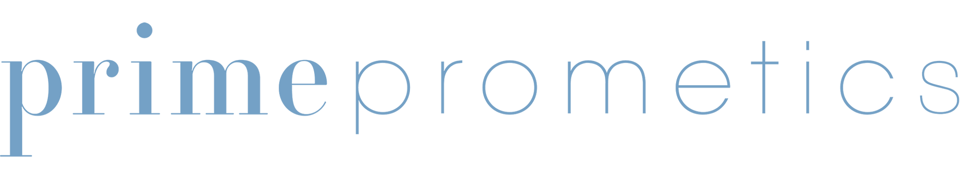 Light blue text on a white background displays the word prime in bold lowercase letters, followed by prometics in a thin, modern font.