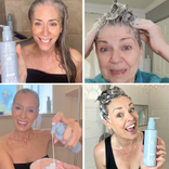 Four women using Prime Prometics PrimeHair Lush N' Thick shampoo in the shower during their hair-washing routine
